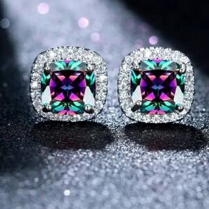 18k Gold Plated Copper Earrings Multicolor Ear Studs